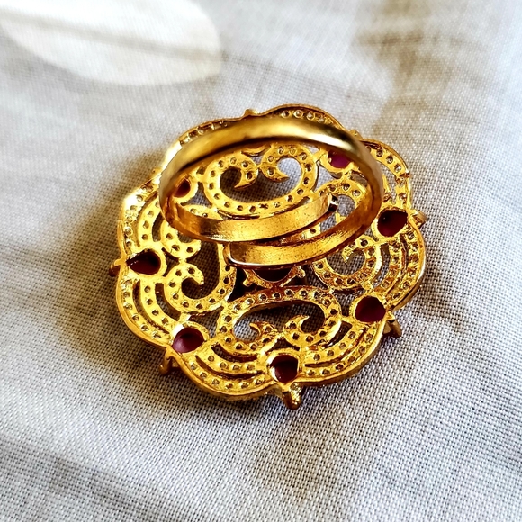 Gold Plated with Ruby and Cubic Zirconia Ring - Picture 5 of 5